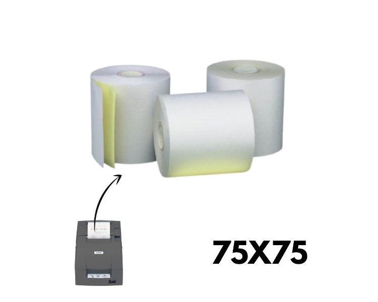 PAQUETE BOBINA PAPEL DUPLICADO 75MM(ANCHO) X 75MM(DIAMETRO) (5 UNIDADES)